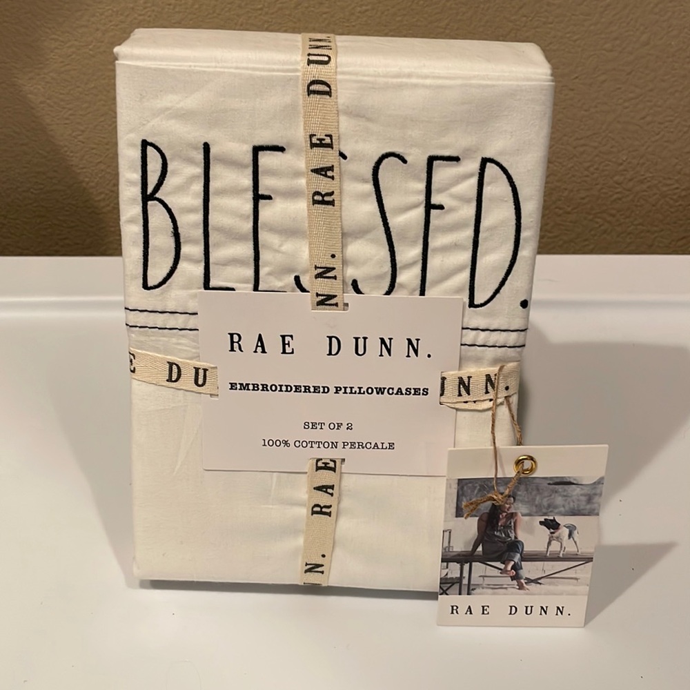Rae Dunn by Enchante Two Standard Size Embroidered Pillow Cases.
